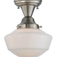 Meyda Lighting Revival 9" Brushed Nickel Schoolhouse Semi-flush Mount Ceiling Light With Whitestone Emma Globe Opal Shade Glass