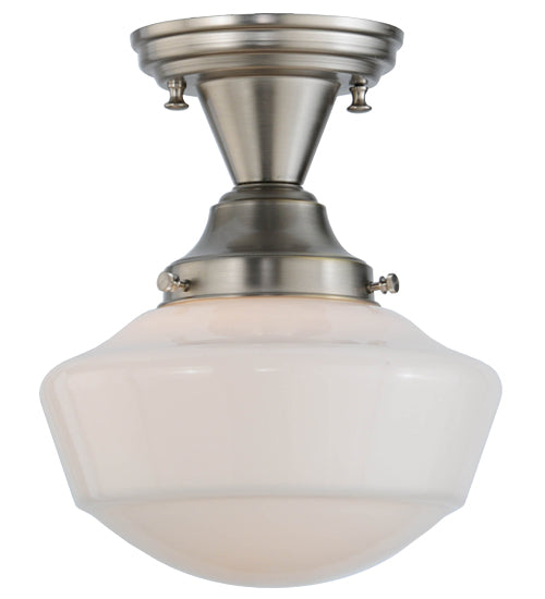 Meyda Lighting Revival 9" Brushed Nickel Schoolhouse Semi-flush Mount Ceiling Light With Whitestone Emma Globe Opal Shade Glass