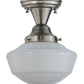 Meyda Lighting Revival 9" Brushed Nickel Schoolhouse Semi-flush Mount Ceiling Light With Whitestone Emma Globe Opal Shade Glass