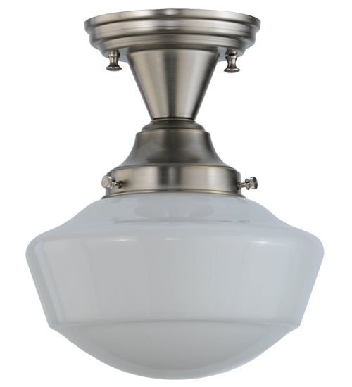 Meyda Lighting Revival 9" Brushed Nickel Schoolhouse Semi-flush Mount Ceiling Light With Whitestone Emma Globe Opal Shade Glass