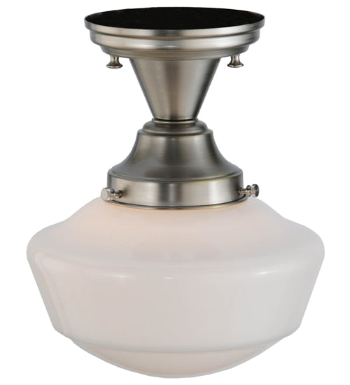 Meyda Lighting Revival 9" Brushed Nickel Schoolhouse Semi-flush Mount Ceiling Light With Whitestone Emma Globe Opal Shade Glass