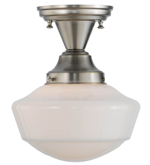 Meyda Lighting Revival 9" Brushed Nickel Schoolhouse Semi-flush Mount Ceiling Light With Whitestone Emma Globe Opal Shade Glass