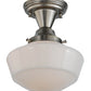 Meyda Lighting Revival 9" Brushed Nickel Schoolhouse Semi-flush Mount Ceiling Light With Whitestone Emma Globe Opal Shade Glass