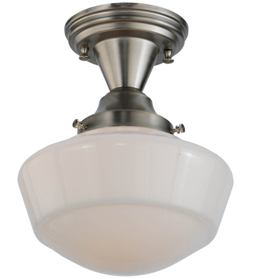 Meyda Lighting Revival 9" Brushed Nickel Schoolhouse Semi-flush Mount Ceiling Light With Whitestone Emma Globe Opal Shade Glass