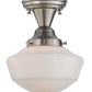 Meyda Lighting Revival 9" Brushed Nickel Schoolhouse Semi-flush Mount Ceiling Light With Whitestone Emma Globe Opal Shade Glass