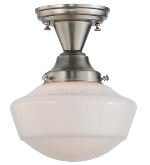 Meyda Lighting Revival 9" Brushed Nickel Schoolhouse Semi-flush Mount Ceiling Light With Whitestone Emma Globe Opal Shade Glass