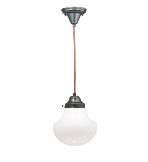 Meyda Lighting Revival 9" Craftsman Brown Schoolhouse Classic Mini Pendant Light With White Opal Shade Glass