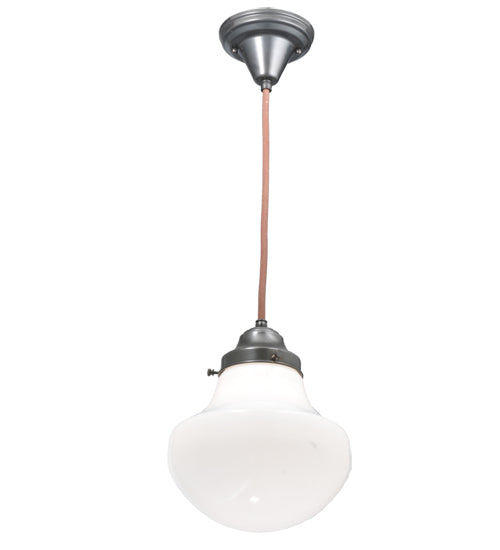 Meyda Lighting Revival 9" Craftsman Brown Schoolhouse Classic Mini Pendant Light With White Opal Shade Glass
