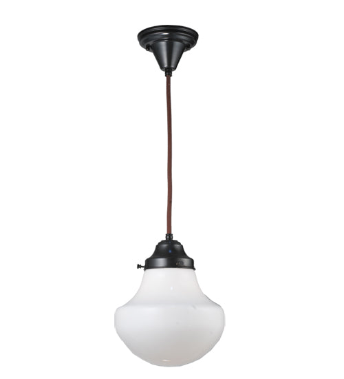 Meyda Lighting Revival 9" Craftsman Brown Schoolhouse Classic Mini Pendant Light With White Opal Shade Glass
