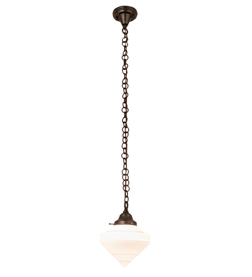 Meyda Lighting Revival 9" Craftsman Brown Schoolhouse Deco Cone Mini Pendant Light With White Opal Shade Glass