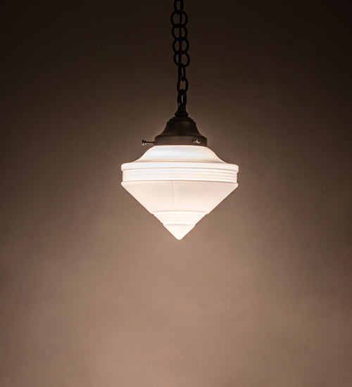 Meyda Lighting Revival 9" Craftsman Brown Schoolhouse Deco Cone Mini Pendant Light With White Opal Shade Glass