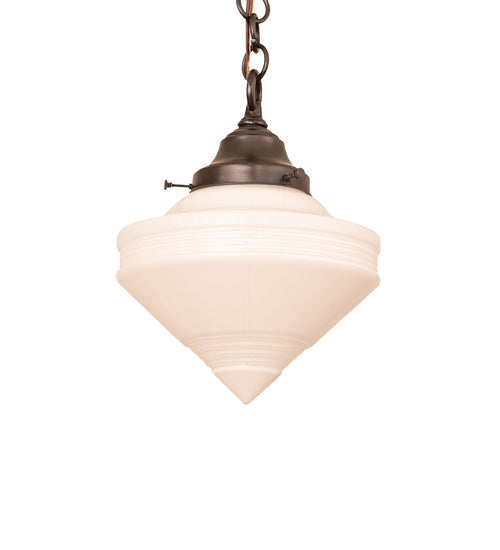 Meyda Lighting Revival 9" Craftsman Brown Schoolhouse Deco Cone Mini Pendant Light With White Opal Shade Glass