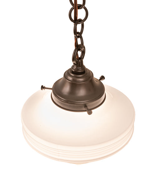 Meyda Lighting Revival 9" Craftsman Brown Schoolhouse Deco Cone Mini Pendant Light With White Opal Shade Glass