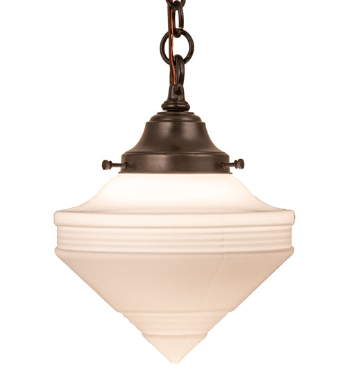 Meyda Lighting Revival 9" Craftsman Brown Schoolhouse Deco Cone Mini Pendant Light With White Opal Shade Glass