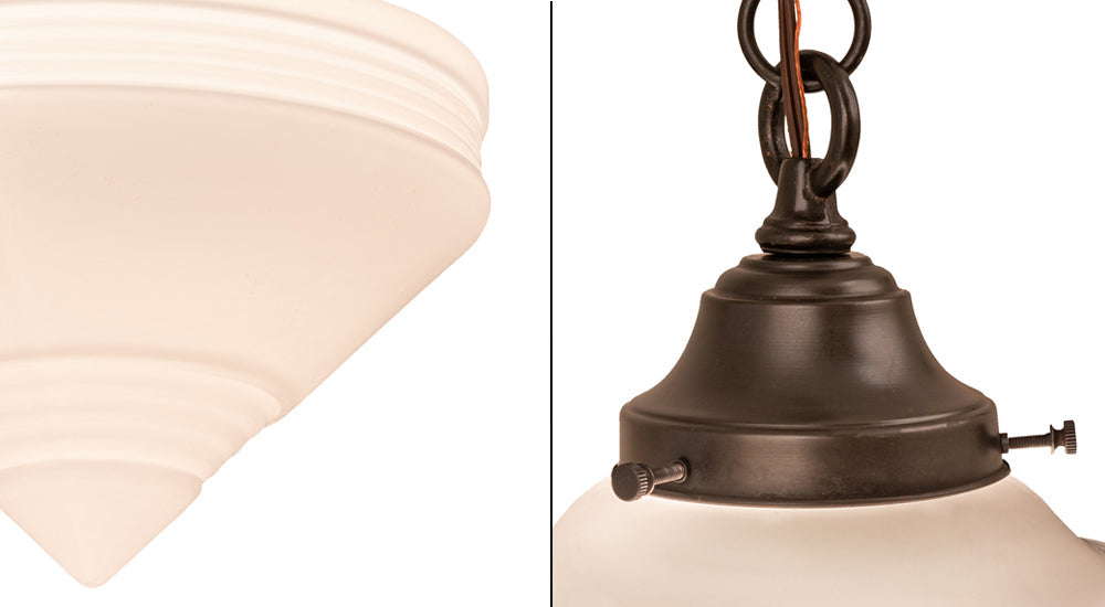 Meyda Lighting Revival 9" Craftsman Brown Schoolhouse Deco Cone Mini Pendant Light With White Opal Shade Glass
