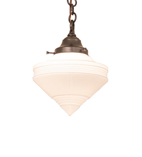 Meyda Lighting Revival 9" Craftsman Brown Schoolhouse Deco Cone Mini Pendant Light With White Opal Shade Glass