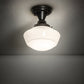 Meyda Lighting Revival 9" Craftsman Brown Schoolhouse Semi-flush Light With White Opal Shade Glass