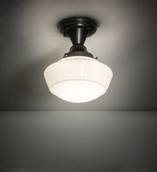 Meyda Lighting Revival 9" Craftsman Brown Schoolhouse Semi-flush Light With White Opal Shade Glass