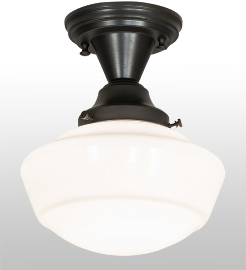 Meyda Lighting Revival 9" Craftsman Brown Schoolhouse Semi-flush Light With White Opal Shade Glass