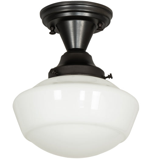Meyda Lighting Revival 9" Craftsman Brown Schoolhouse Semi-flush Light With White Opal Shade Glass