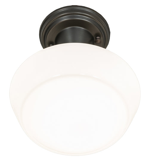 Meyda Lighting Revival 9" Craftsman Brown Schoolhouse Semi-flush Light With White Opal Shade Glass