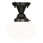 Meyda Lighting Revival 9" Craftsman Brown Schoolhouse Semi-flush Light With White Opal Shade Glass