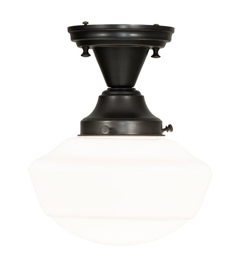 Meyda Lighting Revival 9" Craftsman Brown Schoolhouse Semi-flush Light With White Opal Shade Glass