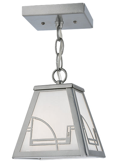 Meyda Lighting Revival 9" Nickel Deco Mini Pendant Light With White Art Shade Glass