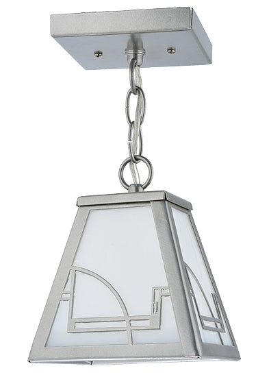Meyda Lighting Revival 9" Nickel Deco Mini Pendant Light With White Art Shade Glass