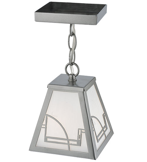 Meyda Lighting Revival 9" Nickel Deco Mini Pendant Light With White Art Shade Glass