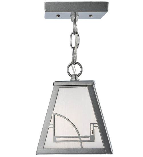 Meyda Lighting Revival 9" Nickel Deco Mini Pendant Light With White Art Shade Glass