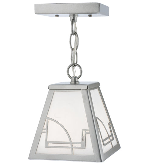 Meyda Lighting Revival 9" Nickel Deco Mini Pendant Light With White Art Shade Glass