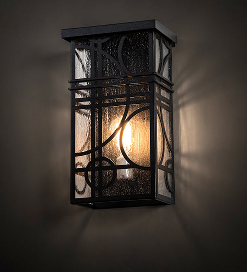 Meyda Lighting Revival 9" Textured Black Deco Wall Sconce With Clear Seeded Shade Glass