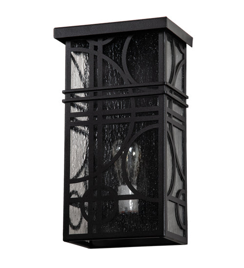 Meyda Lighting Revival 9" Textured Black Deco Wall Sconce With Clear Seeded Shade Glass