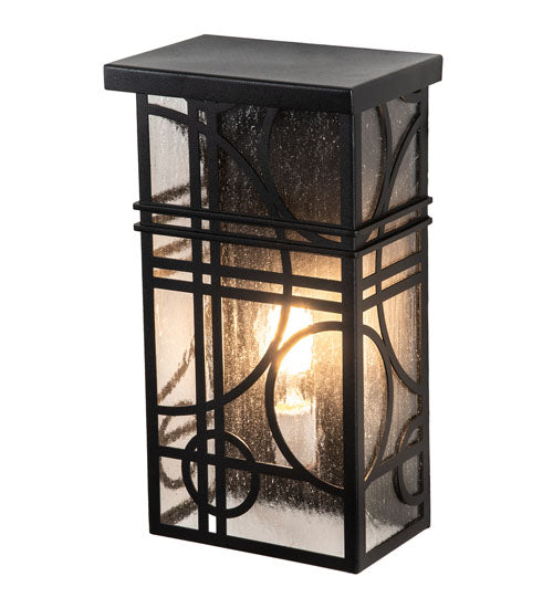 Meyda Lighting Revival 9" Textured Black Deco Wall Sconce With Clear Seeded Shade Glass