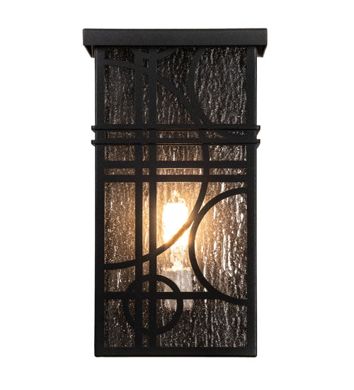 Meyda Lighting Revival 9" Textured Black Deco Wall Sconce With Clear Seeded Shade Glass