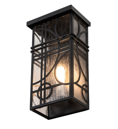 Meyda Lighting Revival 9" Textured Black Deco Wall Sconce With Clear Seeded Shade Glass