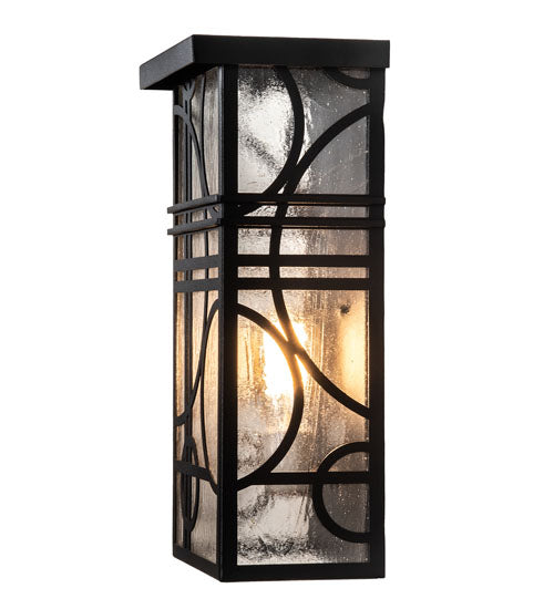Meyda Lighting Revival 9" Textured Black Deco Wall Sconce With Clear Seeded Shade Glass