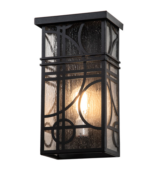 Meyda Lighting Revival 9" Textured Black Deco Wall Sconce With Clear Seeded Shade Glass