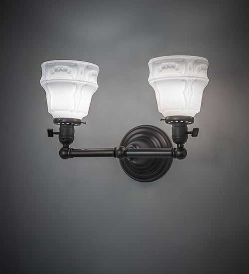 Meyda Lighting Revival Chelsea 15" 2-Light Black On Brass Garland Wall Sconce With White Shade Glass