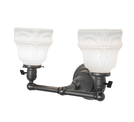 Meyda Lighting Revival Chelsea 15" 2-Light Black On Brass Garland Wall Sconce With White Shade Glass