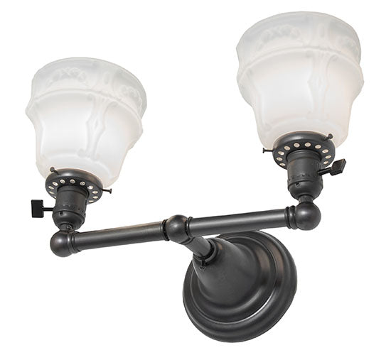 Meyda Lighting Revival Chelsea 15" 2-Light Black On Brass Garland Wall Sconce With White Shade Glass