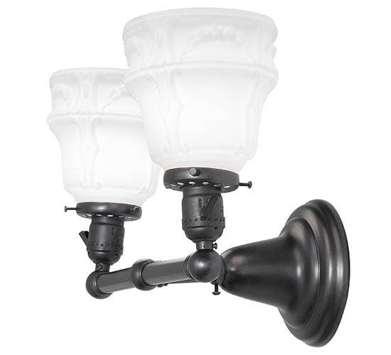 Meyda Lighting Revival Chelsea 15" 2-Light Black On Brass Garland Wall Sconce With White Shade Glass