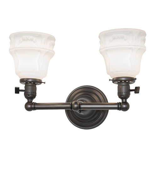Meyda Lighting Revival Chelsea 15" 2-Light Black On Brass Garland Wall Sconce With White Shade Glass