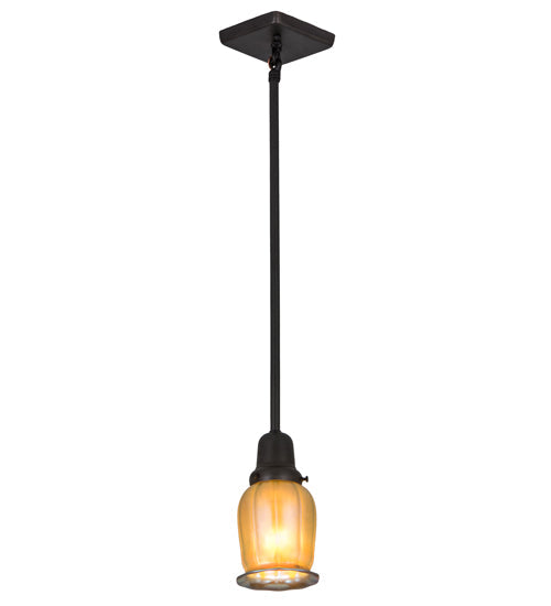 Meyda Lighting Revival Chelsea Favrile 4" Craftsman Brown Pendant Light With Gold & Yellow Iridescent Shade Glass