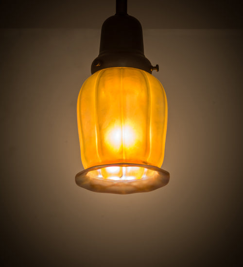 Meyda Lighting Revival Chelsea Favrile 4" Craftsman Brown Pendant Light With Gold & Yellow Iridescent Shade Glass