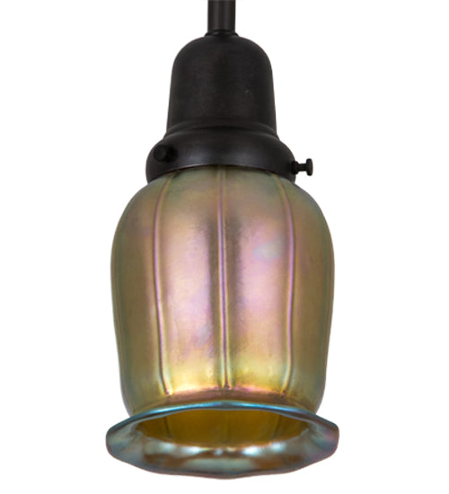 Meyda Lighting Revival Chelsea Favrile 4" Craftsman Brown Pendant Light With Gold & Yellow Iridescent Shade Glass