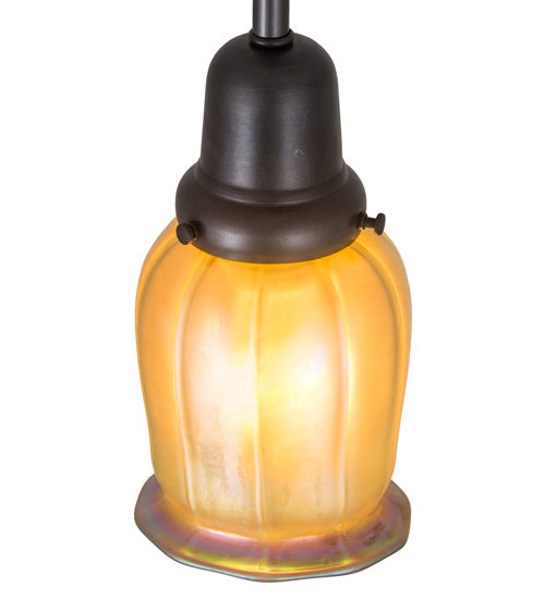 Meyda Lighting Revival Chelsea Favrile 4" Craftsman Brown Pendant Light With Gold & Yellow Iridescent Shade Glass