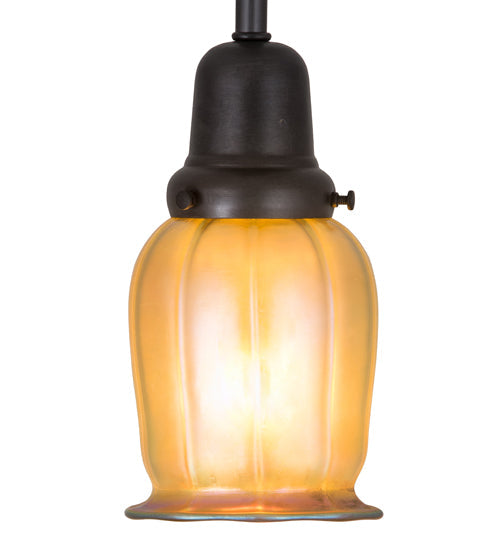 Meyda Lighting Revival Chelsea Favrile 4" Craftsman Brown Pendant Light With Gold & Yellow Iridescent Shade Glass
