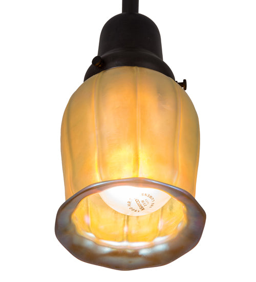 Meyda Lighting Revival Chelsea Favrile 4" Craftsman Brown Pendant Light With Gold & Yellow Iridescent Shade Glass